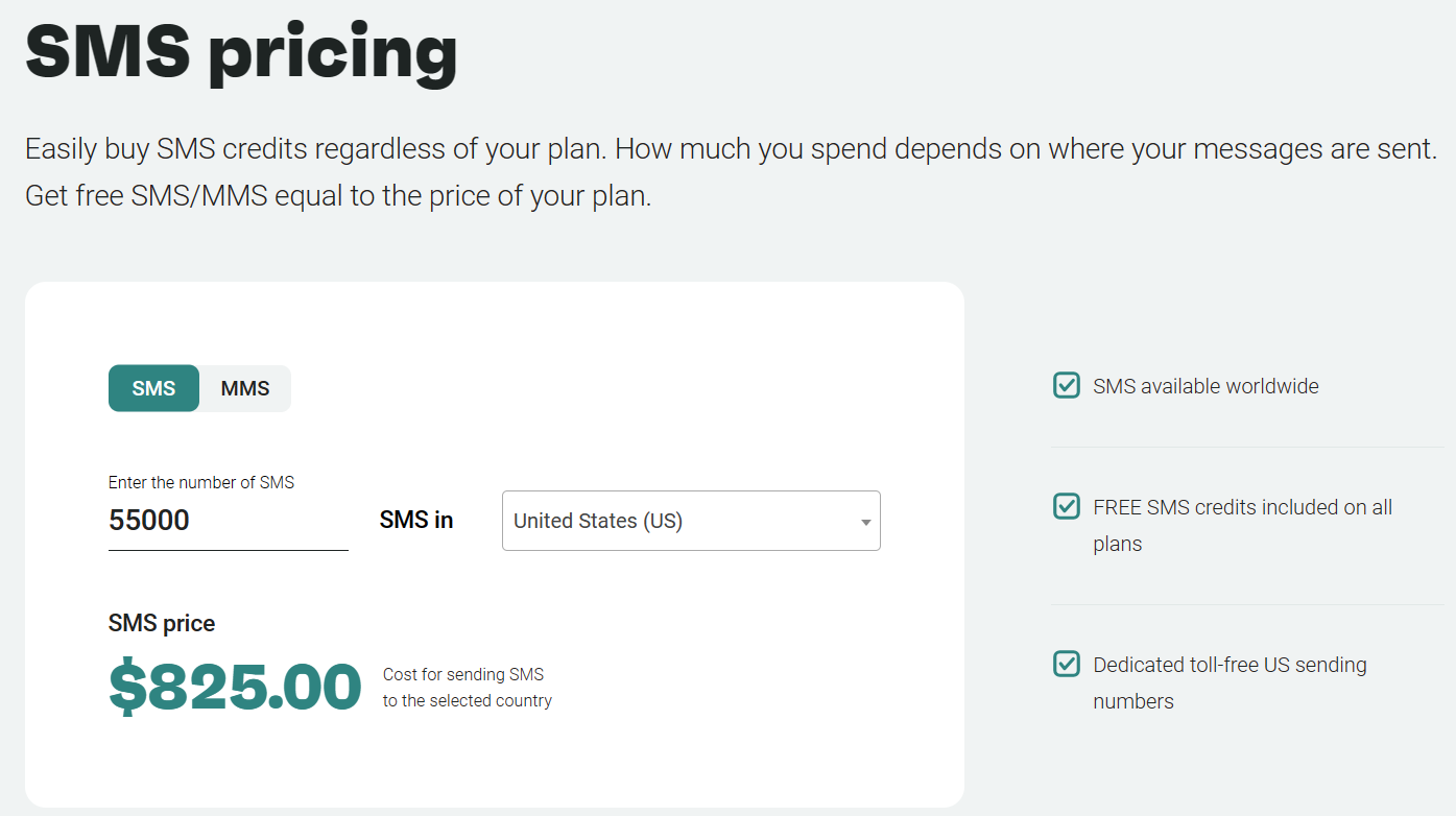 SMS pricing in Omnisend