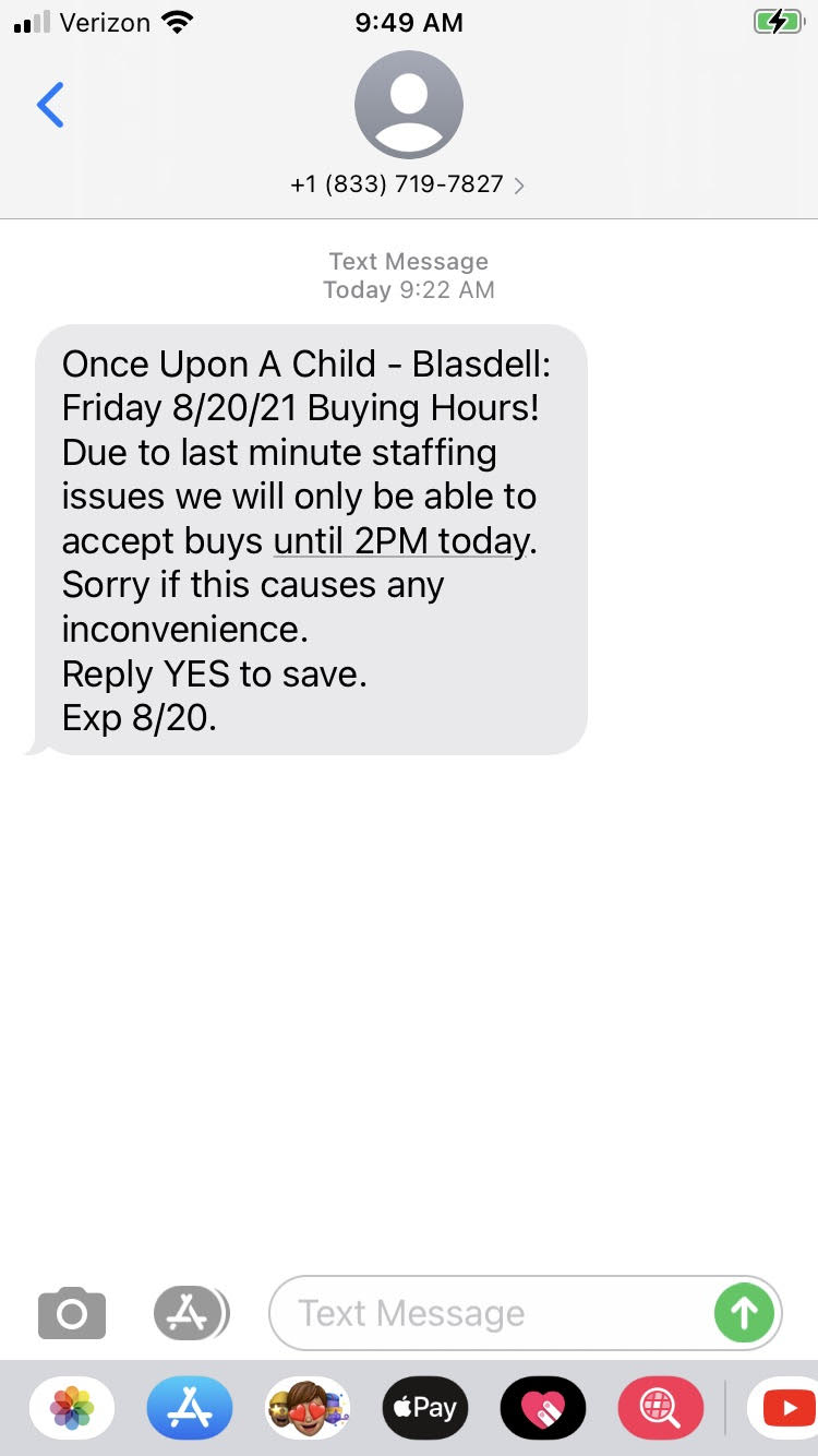 limited availability because of staffing shortages SMS