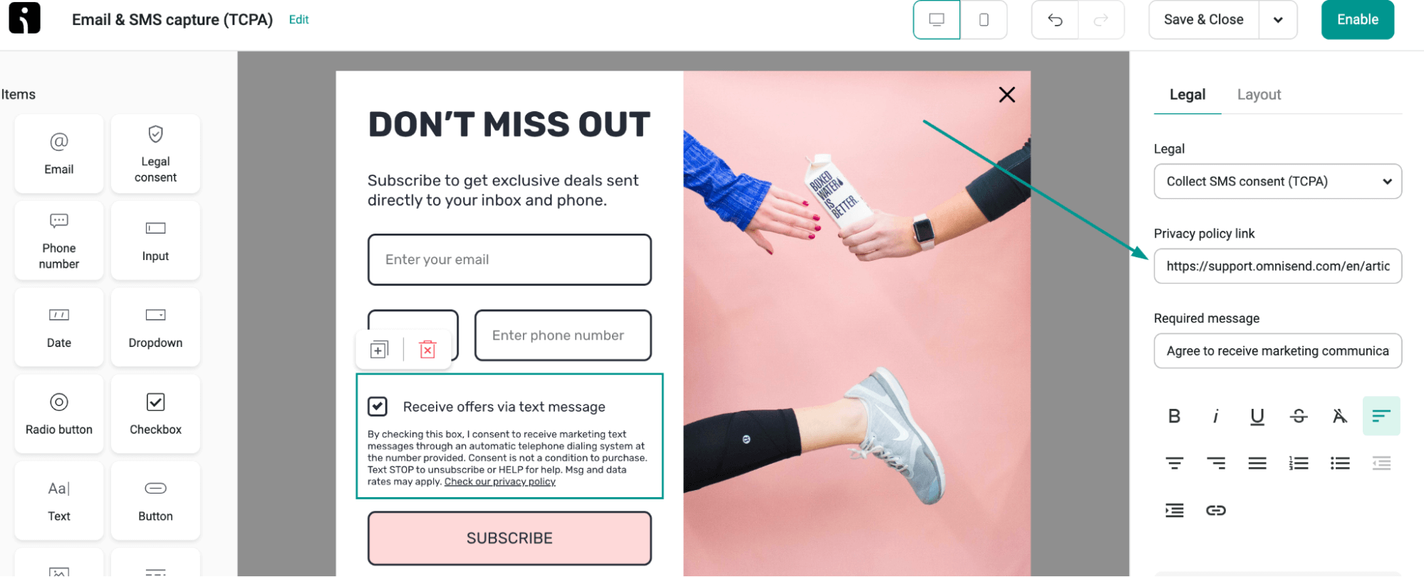 privacy policy in email builder