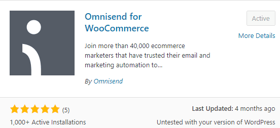 Omnisend on WooCommerce plugin page