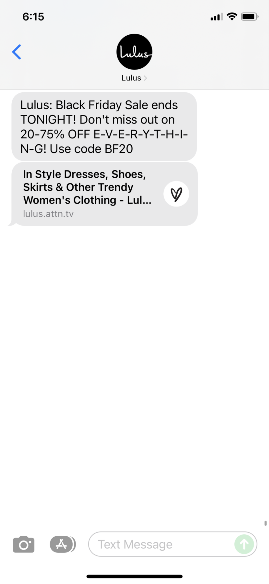 Discount text message from Lulus
