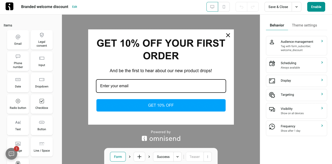 building a form in Omnisend
