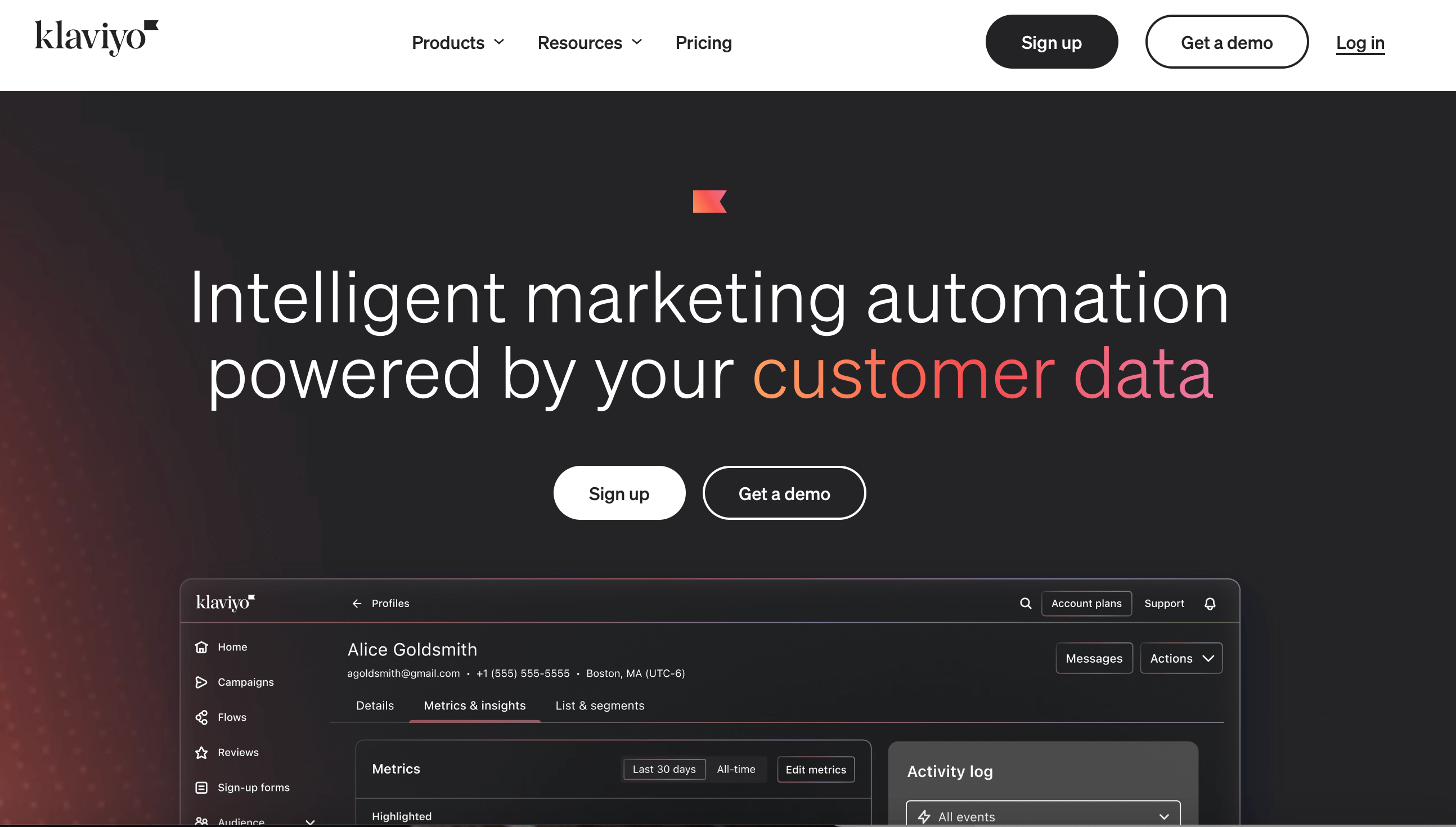 Klaviyo homepage
