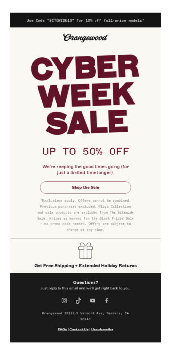 cyber week sale email
