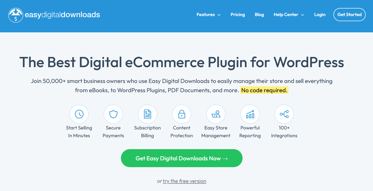 Easy Digital Downloads homepage