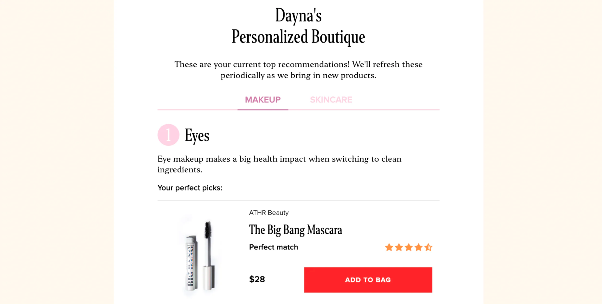 example of cosmetics brand utilizing tailored product suggestions