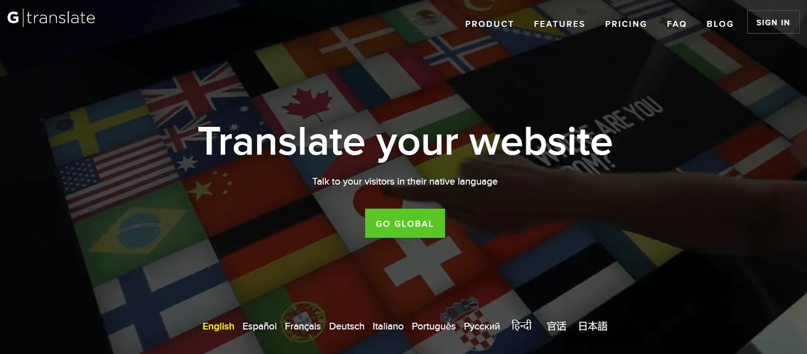 GTranslate homepage