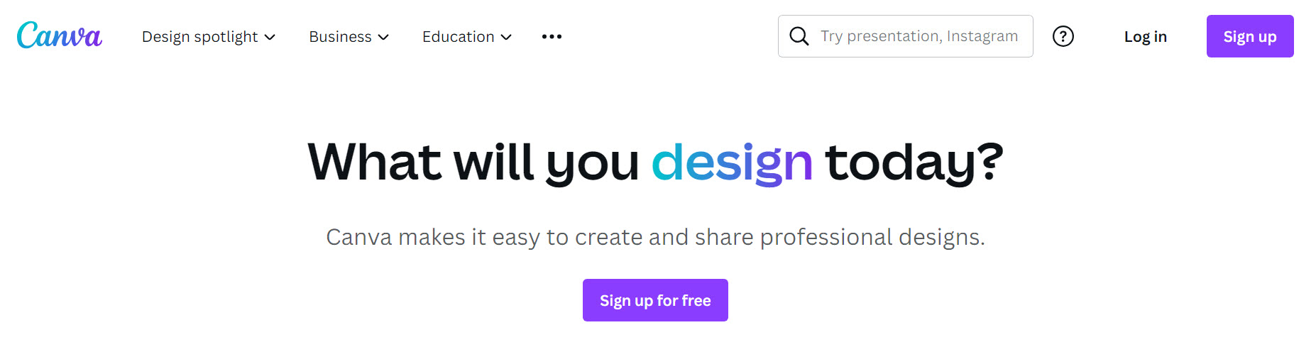 example of CTA placement on Canva's website