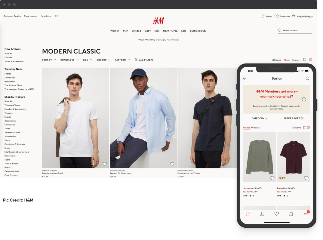 H&M's mobile-responsive online store 