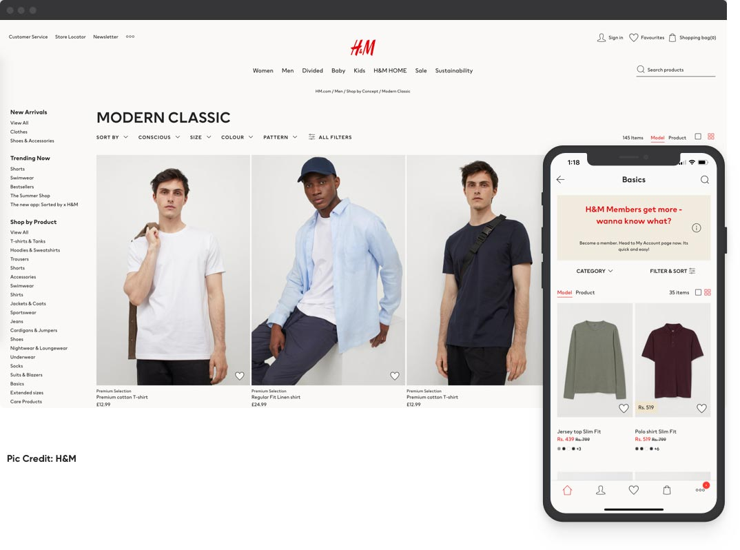 H&M's mobile-responsive online store
