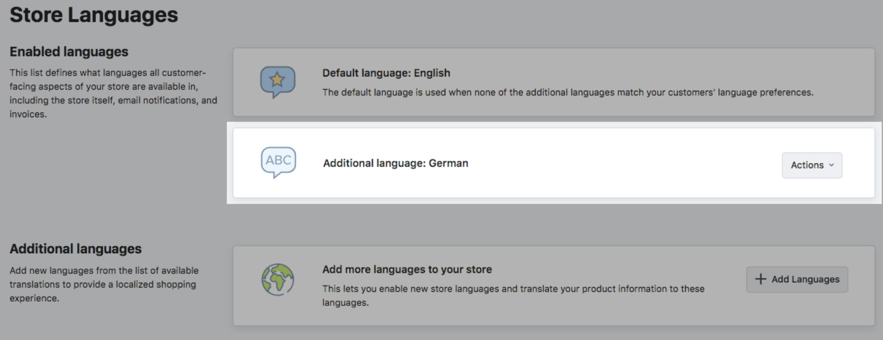 Store languages inside Ecwid E-commerce Shopping Cart plugin
