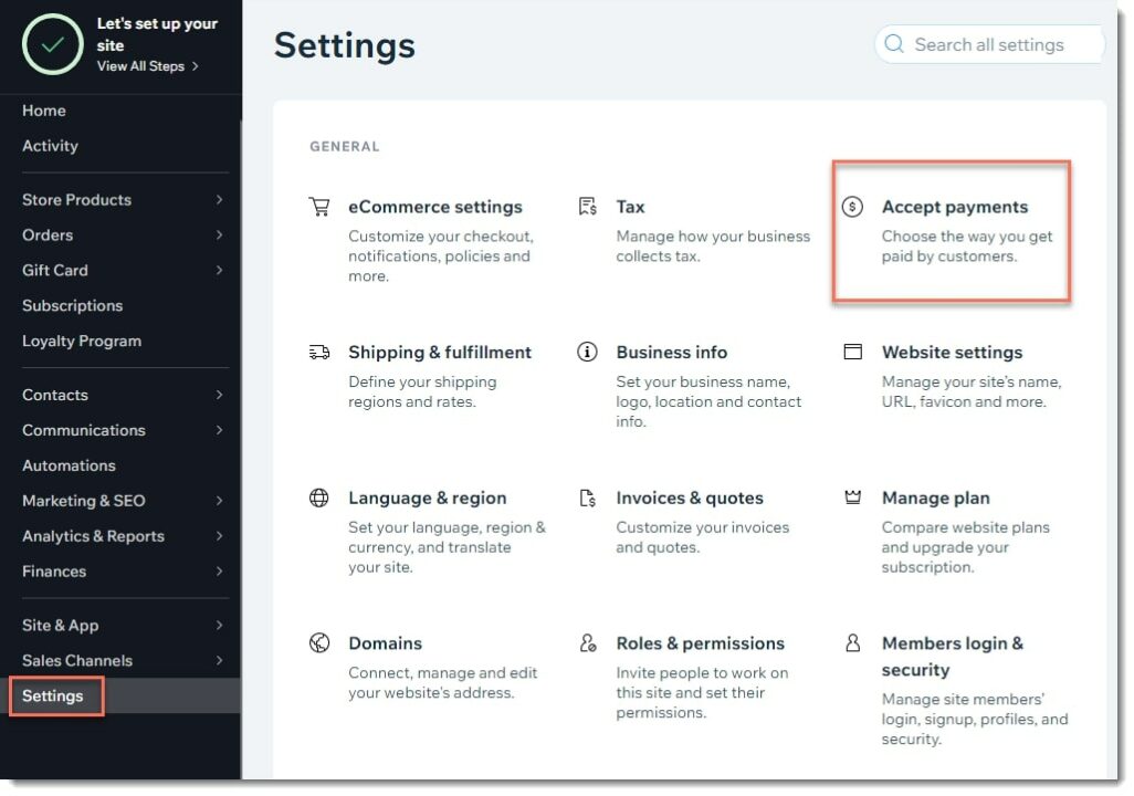 payments allowance on your Wix dashboard