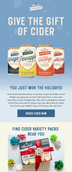 An example of a mobile-friendly holiday campaign by Austin Eastciders