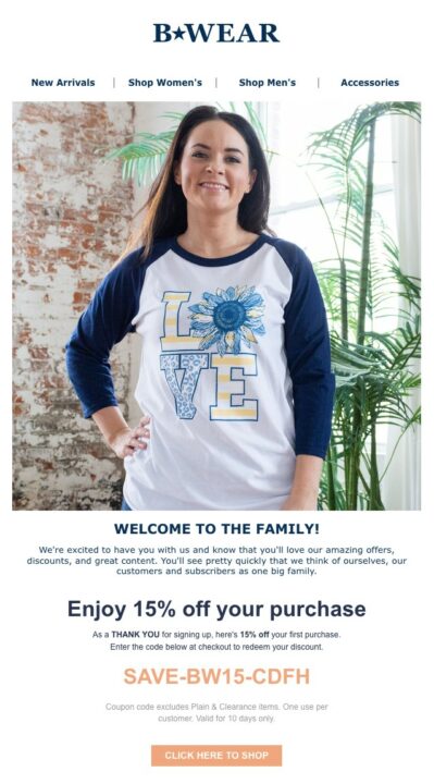 An email sent by Bwear