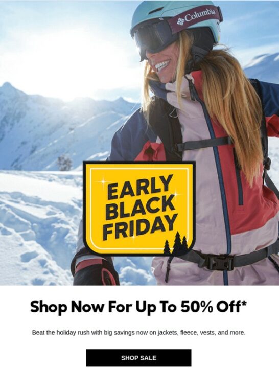 An example of an "early bird" deal for Black Friday from Columbia Sportswear