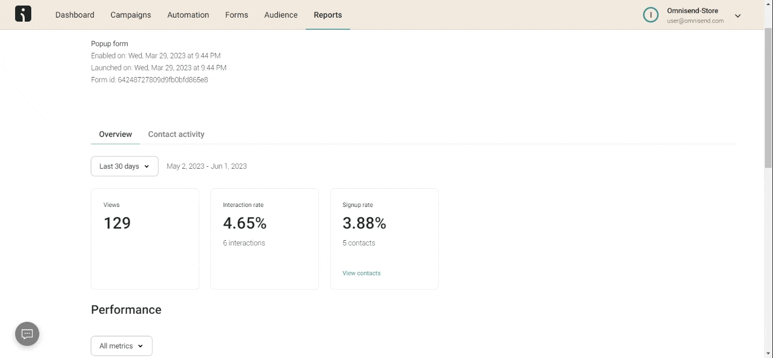 Omnisend form reports to optimize performance