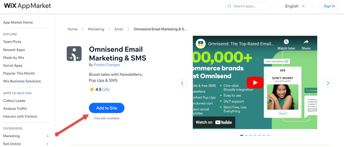 Omnisend integration with Wix