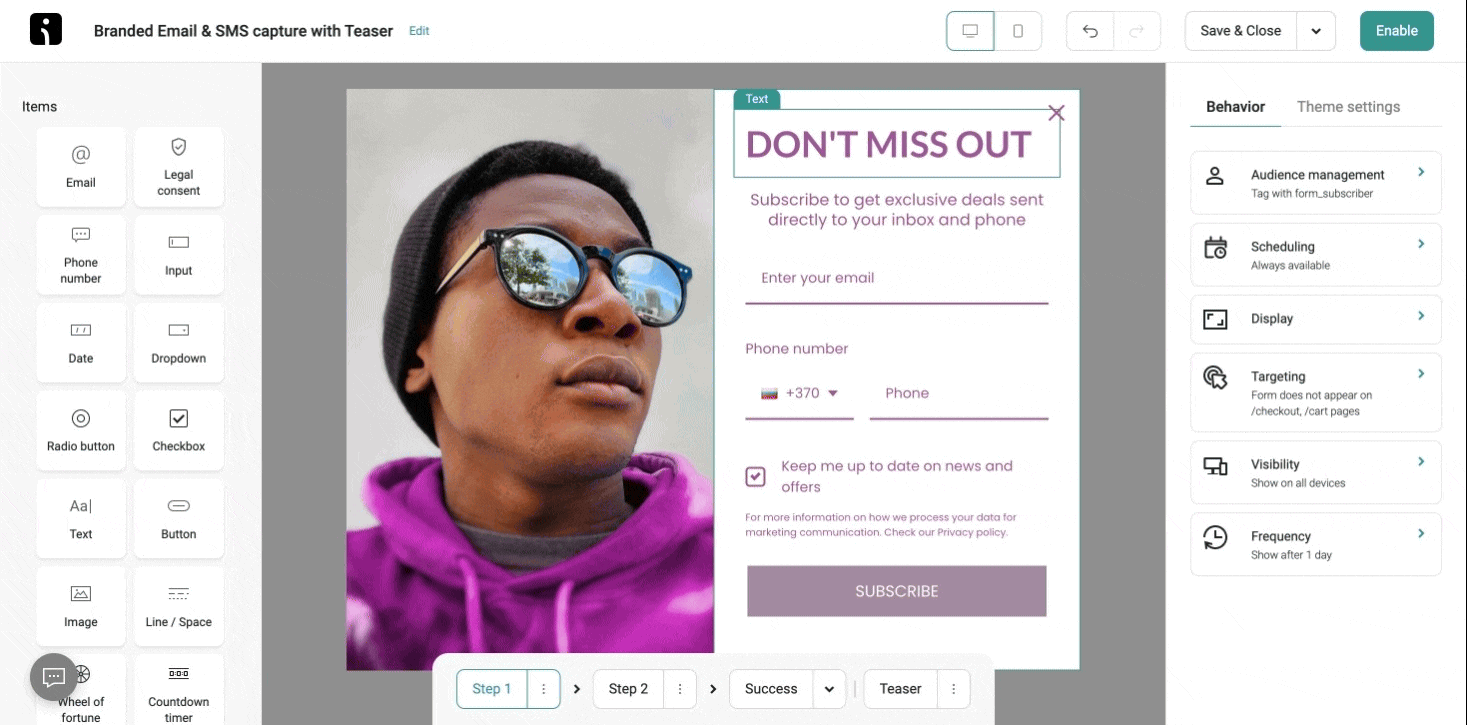 Omnisend GDPR compliance checkbox
