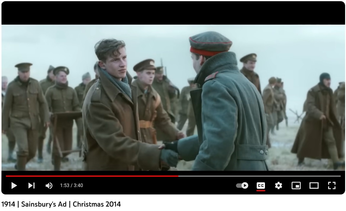 Seasonal emotional "Christmas Truce of 1914" ad by Sainsbury