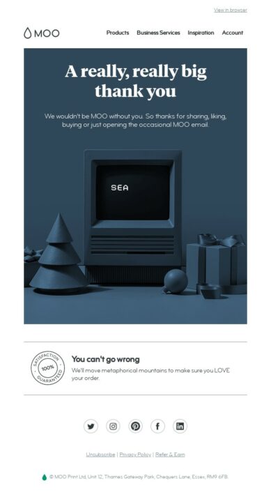 an example of a thank you email for holiday marketing
