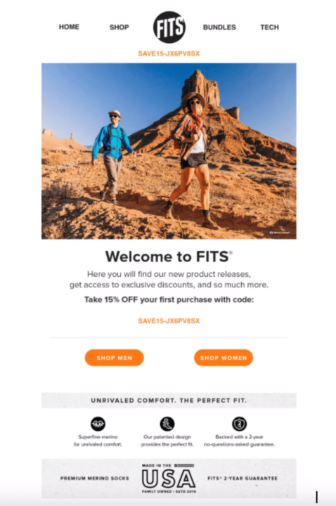 An email with a welcome discount code for woocommerce customers