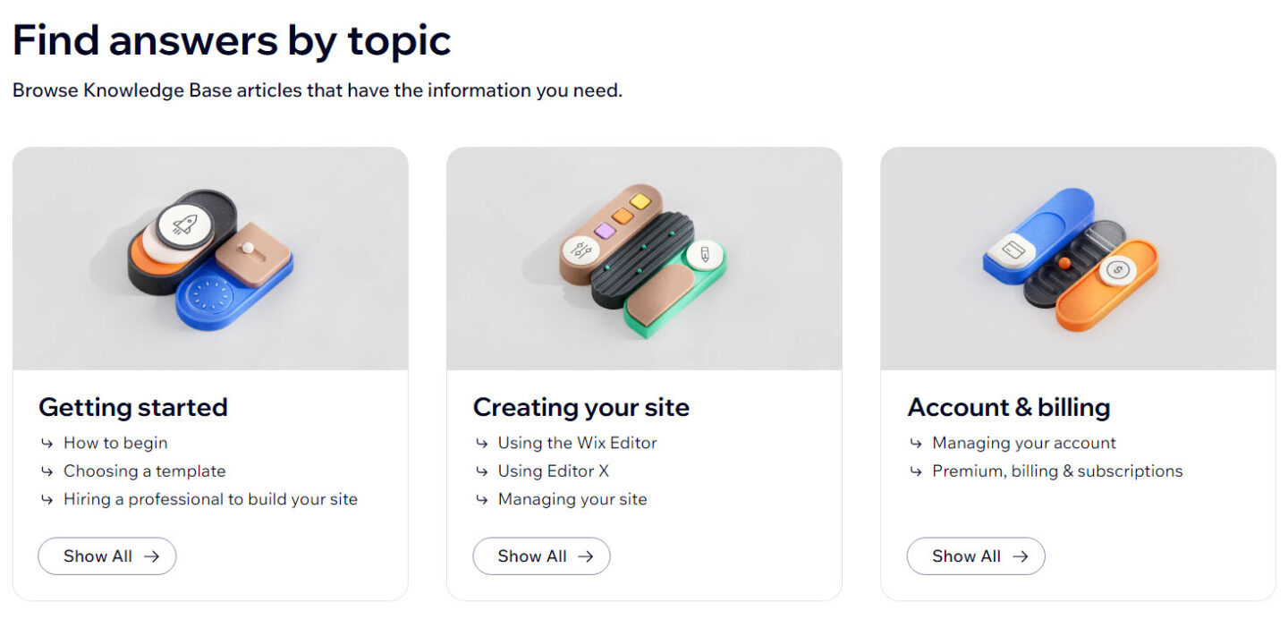 knowledge base articles on Wix