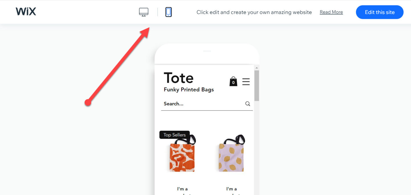 An example of Wix eCommerce provision of responsive design