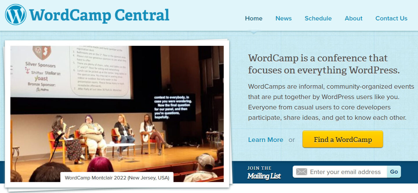 WorlCamp Central webpage on wordpress