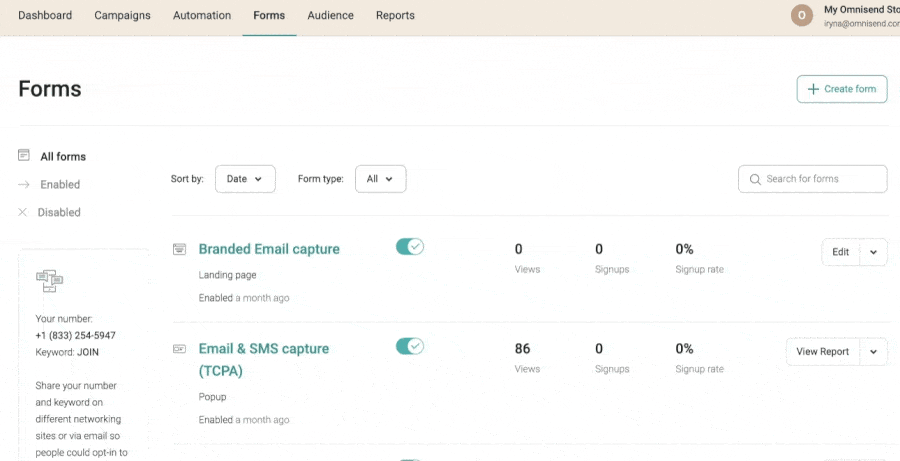 Creating a popup form in Omnisend
