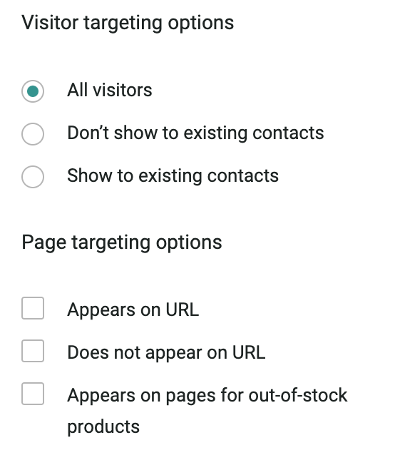 visitor and page targeting options