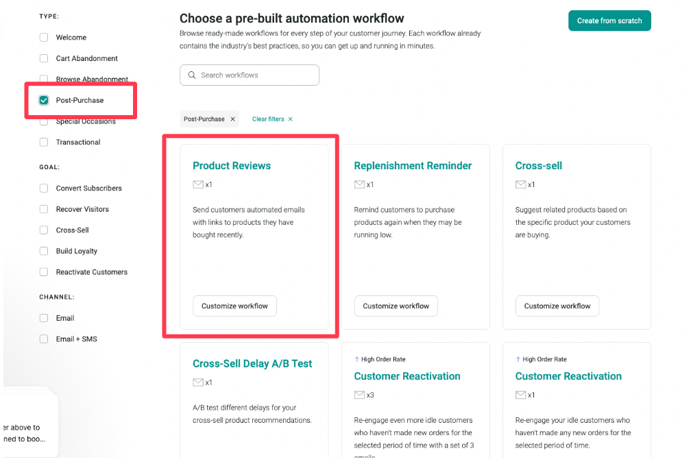 prebuilt post purchase automation workflows