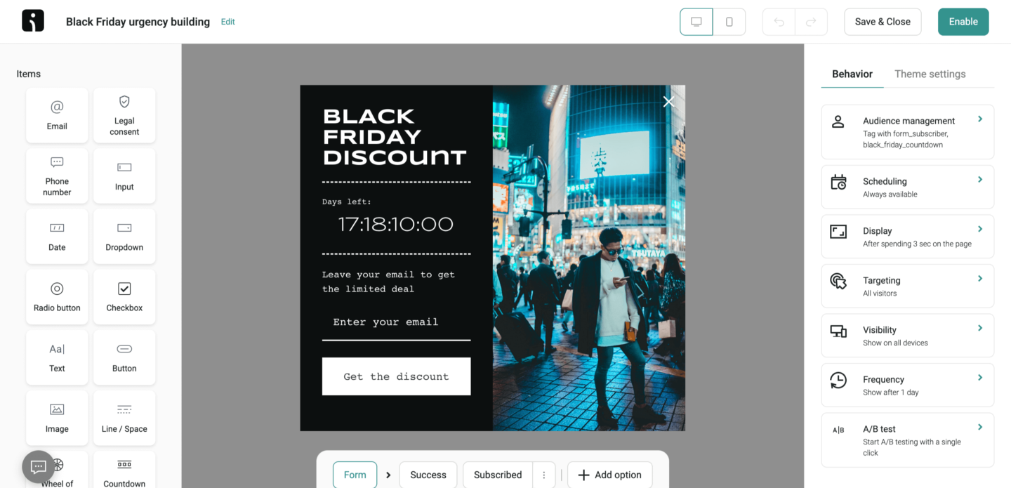 A countdown timer ad example on Omnisend