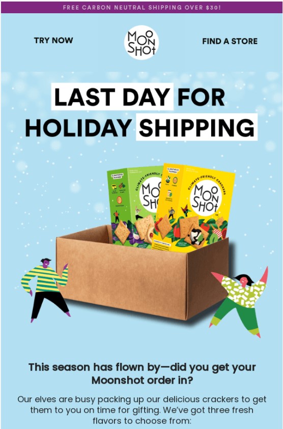 Moonshot last-minute Christmas email example