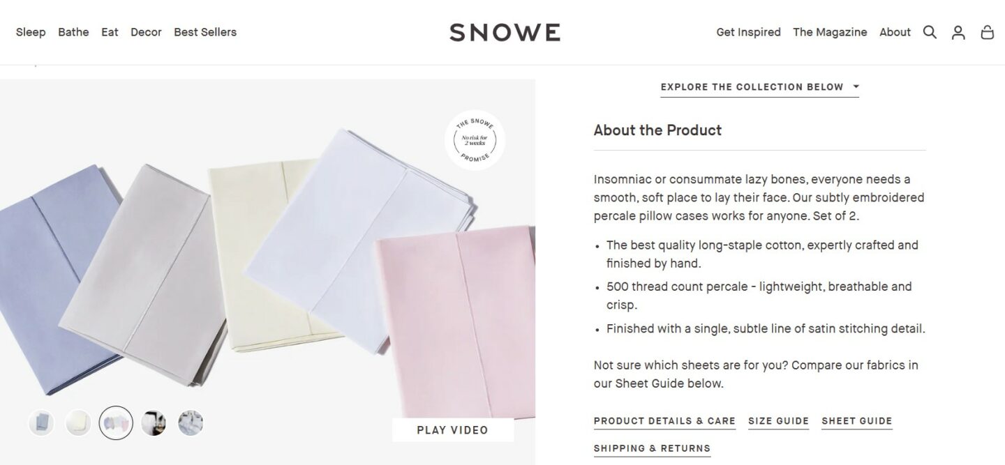 Contoh deskripsi produk di Snowe