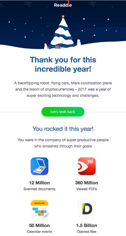 Readdle post-Christmas email example