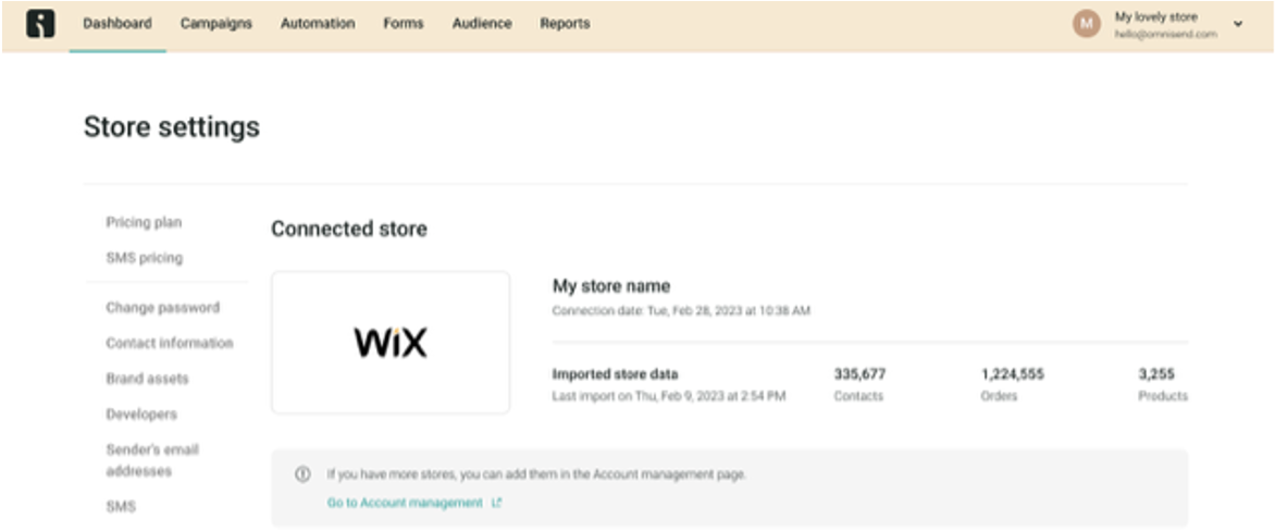Online store syncing with customer data on Omnisend.