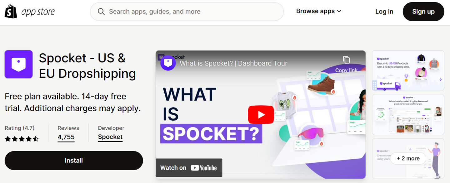 A shopify dropshipping app - Spocket