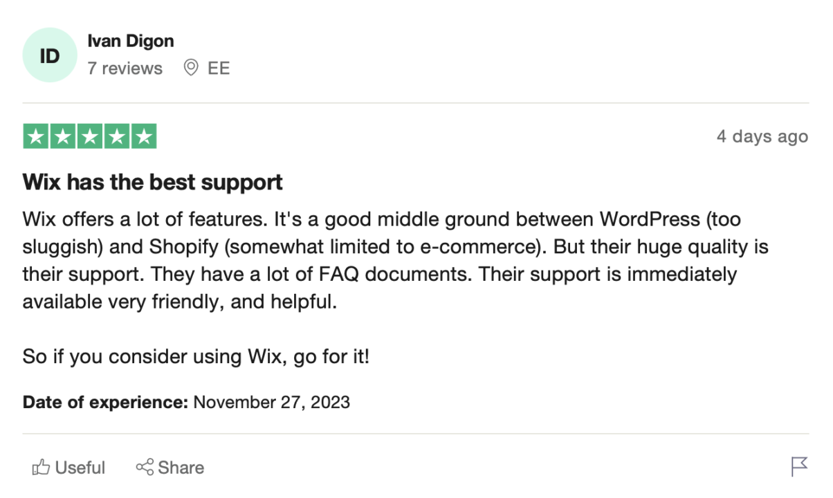 Wix ecommerce customer review 