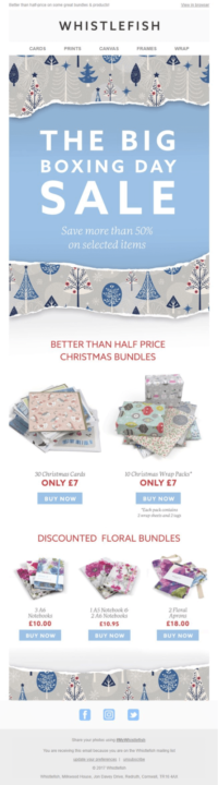 Boxing Day email marketing campaigns for Whistlefish
