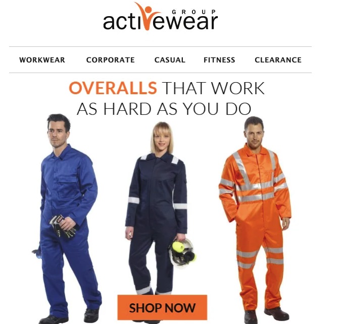 مثال على رسالة بريد إلكتروني لـ CTA من مجموعة Activewear