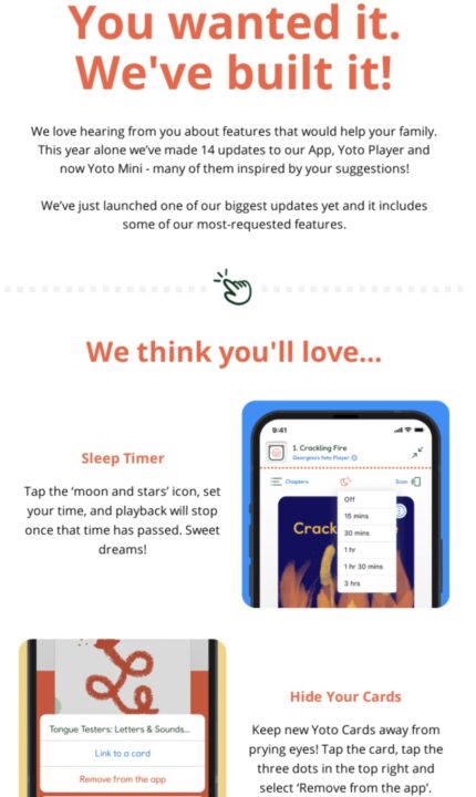 an example of a retention email by Yoto
