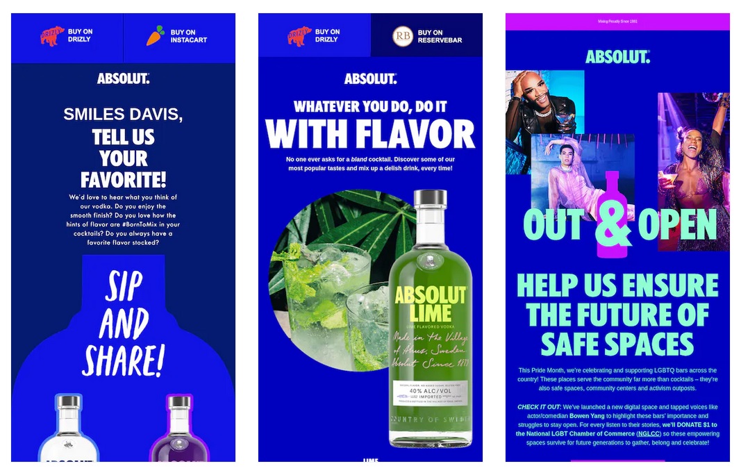 Absolut vodka email branding example