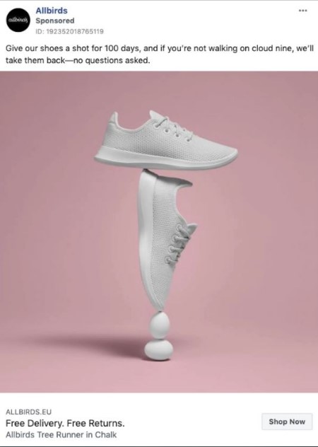 social media ad example by Allbirds