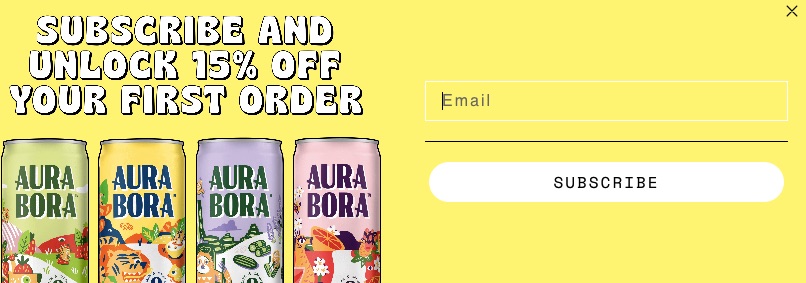 ventana emergente de correo electrónico de Aura Bora