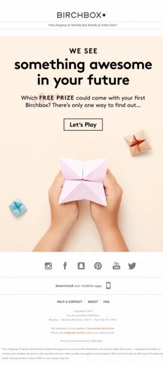 Отличный пример электронного письма-тизера от Birchbox