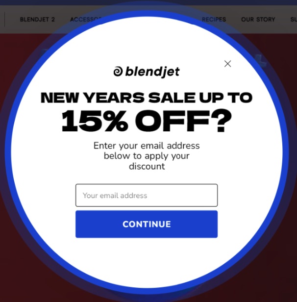 Всплывающее окно электронной почты от Blendjet