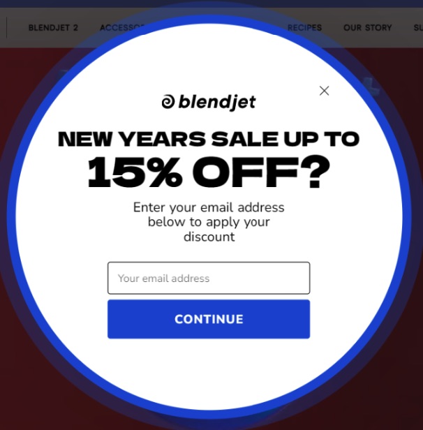 Pop-up de e-mail da Blendjet