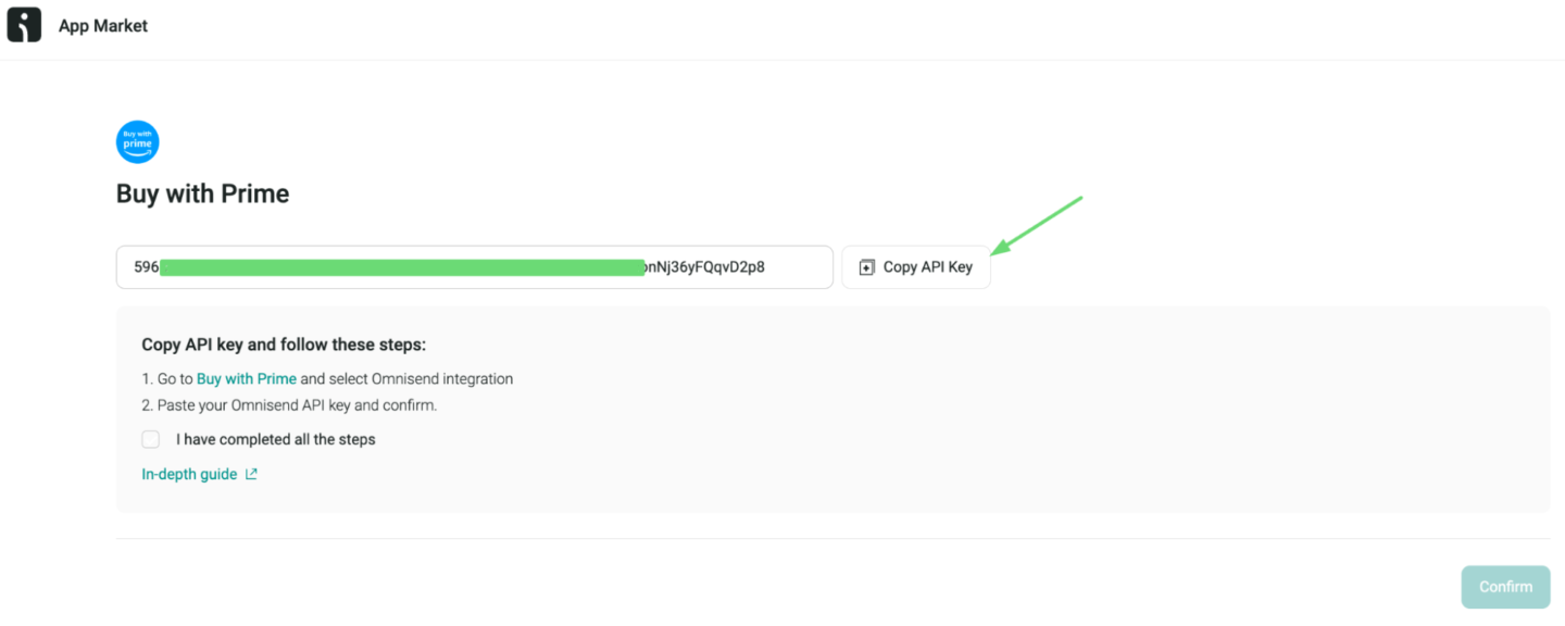 Integrate Buy with Prime with Omnisend: generated API Key