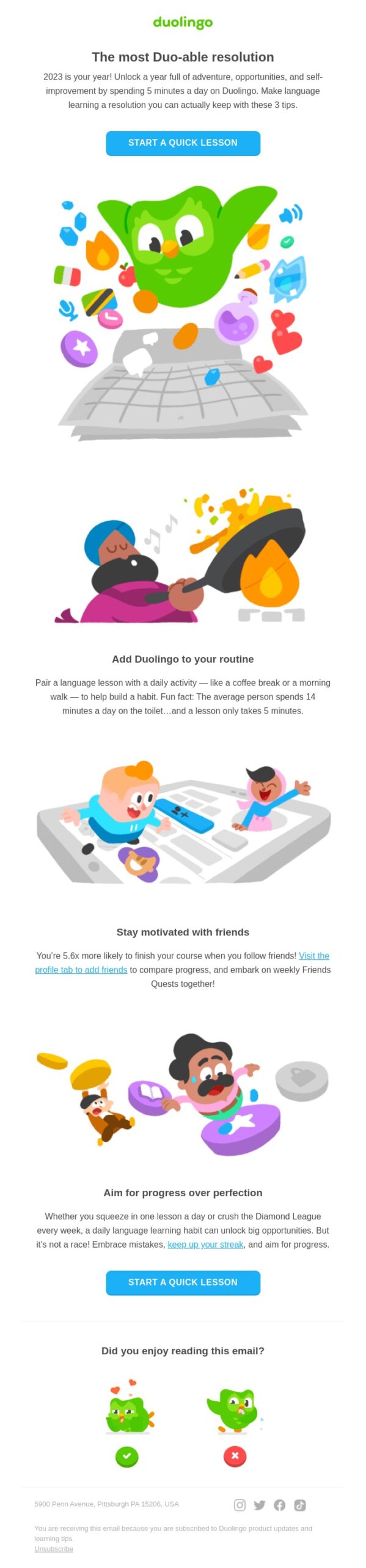 Gambar email yang efektif dari Duolingo