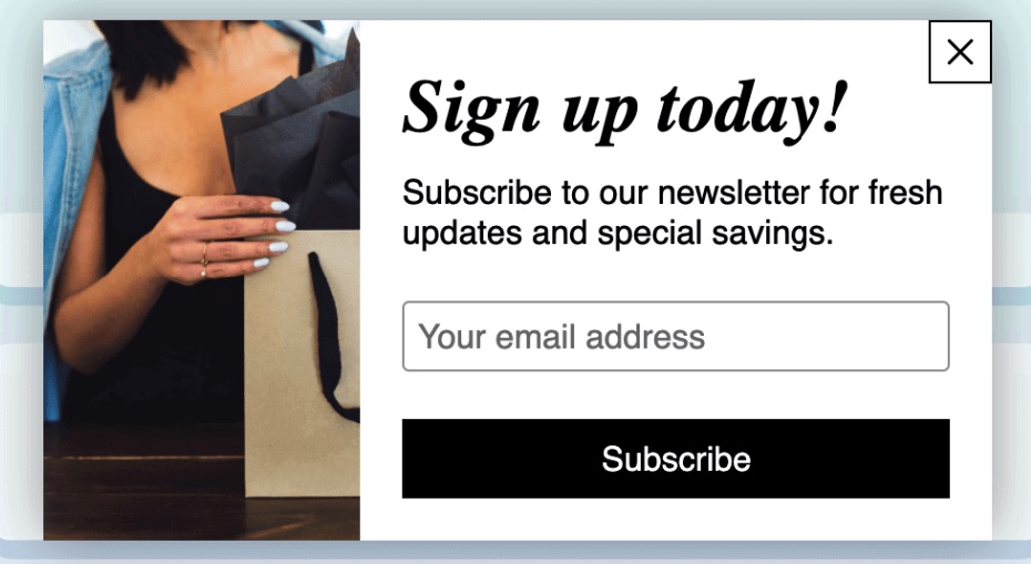 Email popup example by Seguno